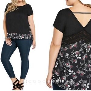 Torrid black top with high-low  floral 2X